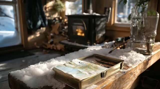 In a rural shed, an adult son and his old senior father sort fishing gear, the rods&rsquo; fiberglass scratched. A metal tackle box, its hinges rusted, sits open, and a paper map, its folds creased, lies