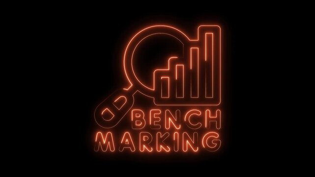 Neon benchmarking icon animation representing business analysis and performance evaluation with glowing lines