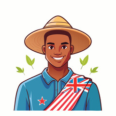Smiling man in hat with flag with transparent background