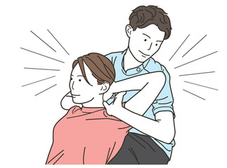男性整体師による女性への施術中のイラスト
