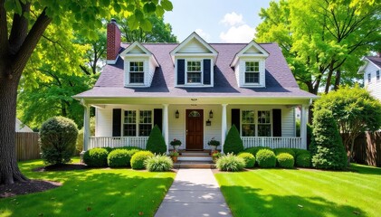 A charming suburban home with a manicured lawn and inviting front porch, perfect for family living Ready for new owners to create lasting memories , pathway, selling