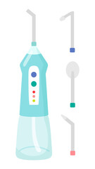 Oral Irrigator with nozzles illustration in flat style. Oral and dental health care.