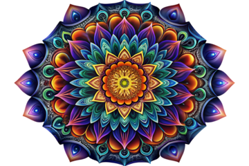 Photo of colorful and symmetrical mandala design with a transparent background