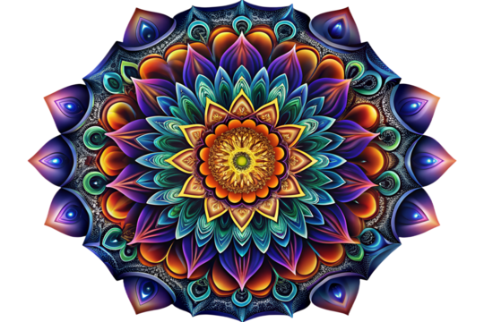 Photo of colorful and symmetrical mandala design with a transparent background