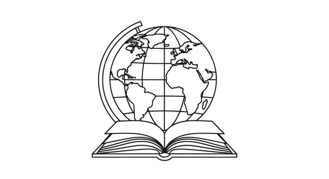 Open book with globe symbol representing global knowledge and education.