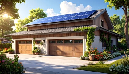 Modern garage with solar panels
