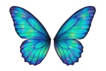 Butterfly wings showing iridescent blue and green colors