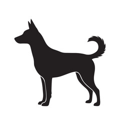 Illustration of a black dog standing, isolated on white background the dog is a domesticated animal that is often kept as a pet or used for work