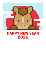 午年の年賀状、馬と初日の出、2026 年賀状テンプレート