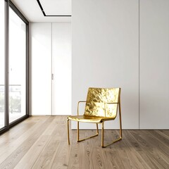 Modern gold chair in a minimalist room