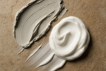 Skincare cream and clay texture macro closeup natural cosmetic background minimal beauty product smear clean surface neutral tones