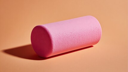 Pink foam roller on orange background for fitness and rehabilitation use