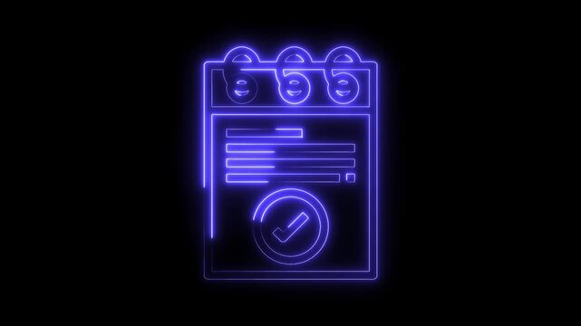 Neon calendar icon animation with checklist on black background for business use