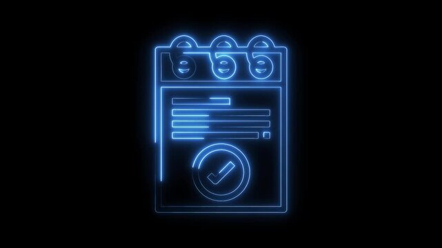 Glowing neon calendar with checkmark animation for task completion and time management