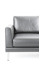 Modern gray leather sofa, close-up view
