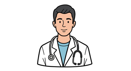 Fototapeta premium Cartoon Doctor with Stethoscope and White Coat Illustration.