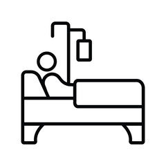 Black Outline Icon of Patient Receiving IV Drip in Hospital Bed, Minimalist Vector Illustration for Medical Care and Illness