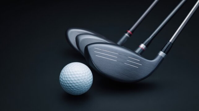 Three golf clubs are lined up next to a golf ball - Powered by Adobe