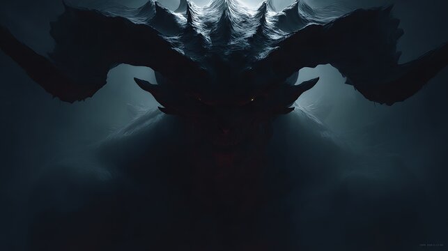 darkness cloaking a fierce demon figure impossible to approach chilling vibe
