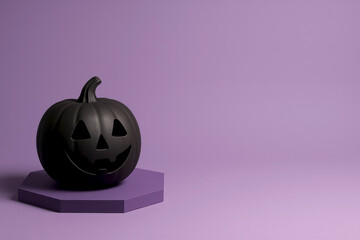 Black Jack-O’-Lantern on Purple Pedestal with Copy Space — Minimal 3D Halloween Background