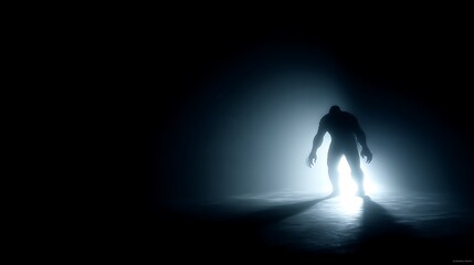 a terrifying demon figure standing in shadowy darkness creating forbidding atmosphere