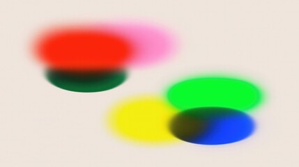 Abstract blurred color shapes with vibrant red, pink, green, yellow and blue hues on light background, ideal as wallpaper for art, design and creative projects