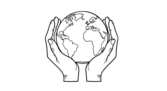 Hands cradling a detailed outline of planet Earth symbolizing global care and protection.
