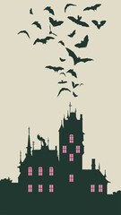 Obraz premium A spooky Haloween scene with vampire castle and bats 