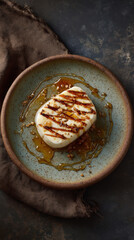 Delicious grilled halloumi cheese served in a plate with sauce