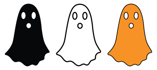Set of Cute Ghost Creation Kit – Changeable Faces, Flat Design Vector for Halloween.