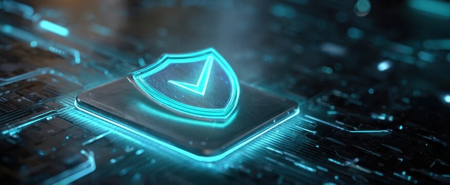 The Shield Icon on a Futuristic Circuit Board Representing Cybersecurity and Digital Protection