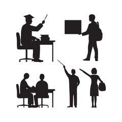 Diverse silhouettes depicting education and teaching scenarios