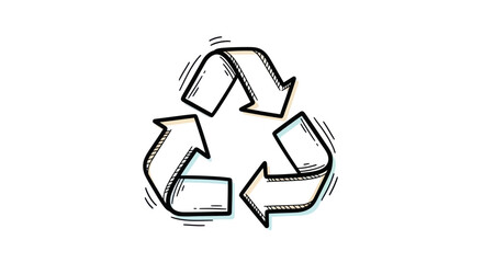 Obraz premium Hand-drawn Sketch of a Recycling Symbol Black and White Doodle.