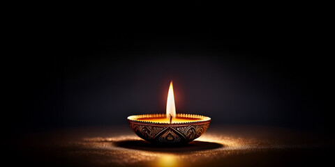 Diya Isolated On Dark Diwali Background