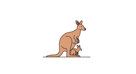Fototapeta premium Cute cartoon kangaroo mother with joey in pouch.