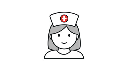 Smiling Female Nurse Icon with Traditional White Cap and Red Cross Symbol.