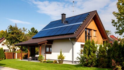 Modern home with solar panels on a sunny day