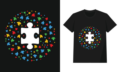 Colorful Puzzle Piece Circle Autism Awareness Design