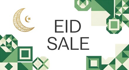 Eid sale announcement with moon and geometric patterns design