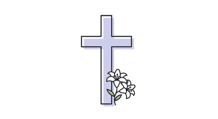 Fototapeta premium Simple Lilac Cross Adorned with Delicate White Lilies.