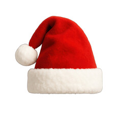 Classic Red and White Santa Hat on Transparent Background for Holiday Season