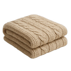 Cozy Beige Knit Blanket with Cable Pattern Folded Neatly on a Dark Background