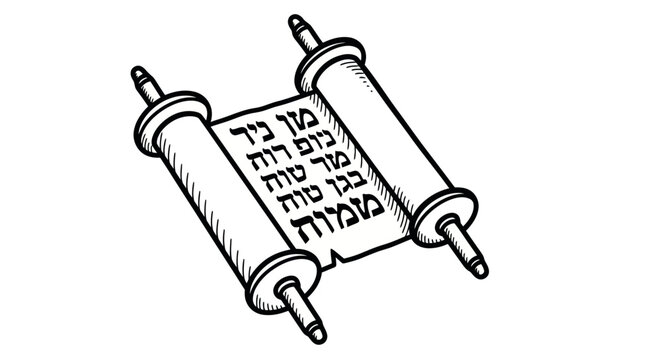 Hand-drawn Jewish Torah Scroll with Hebrew Script.