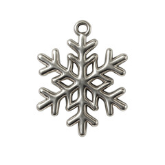 Metallic Silver Snowflake Ornament with Intricate Design on Transparent Background