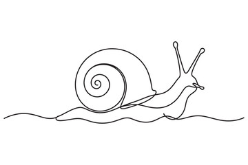 continuous line drawing of a snail moving forward on a wavy line