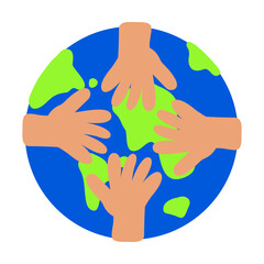 Global Unity Hands Reaching Earth Illustration