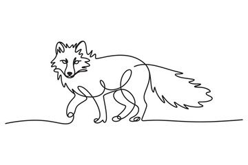 minimalist continuous line drawing of a fox walking