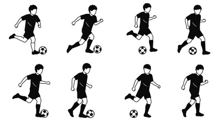 A sequence of a soccer player running and kicking a ball