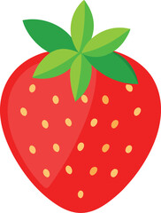 Simple red strawberry icon with green leaves for fresh fruit design elements
