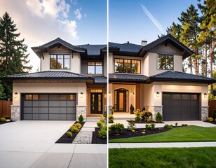 Modern house comparison, two-toned exterior